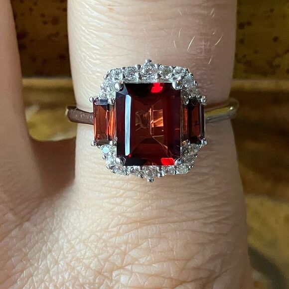 Red Labradorite Vermelho Red Garnet Sterling Silver Ring Size 8.75 - Picture 1 of 9
